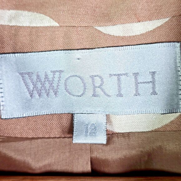 Worth Jacquard Open Front Short Sleeve Structured Jacket Tan Cream 12 Minimalist - Picture 3 of 13